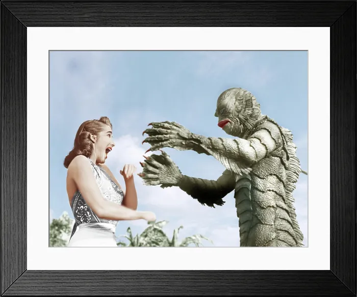 Framed Print : CREATURE FROM THE BLACK LAGOON, from left: Julie Adams, Ben Chapman, 1954