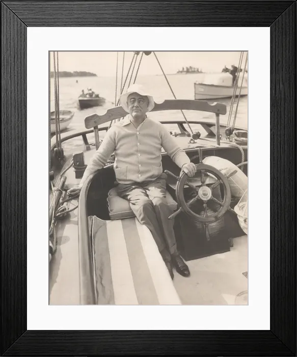 Framed Print : President Franklin Roosevelt on his schooner the Amberjack II. He sailed from Marion Massachusetts to Campobello in June 1933 during his first trip back to Campobello in 10 years Framed Print : President Franklin Roosevelt on his schooner the Amberjack II. He sailed from Marion Massachusetts to Campobello in June 1933 during his first trip back to Campobello in 10 years