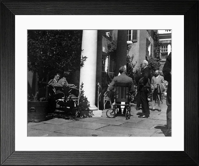 Framed Print : President Franklin Roosevelt in his wheelchair with others at his home in Hyde Park New York Framed Print : President Franklin Roosevelt in his wheelchair with others at his home in Hyde Park New York