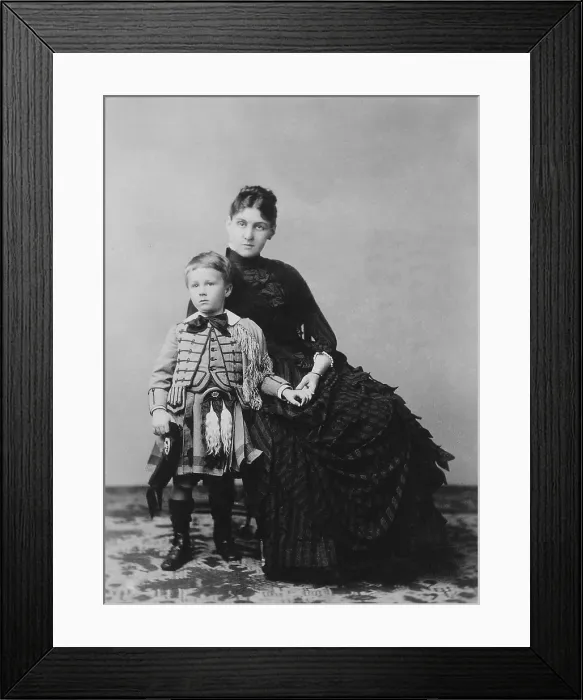 Framed Print : Franklin Roosevelt in a Scottish costume with his mother Sarah Delano in a portrait taken in Washington D.C. Ca. 1888