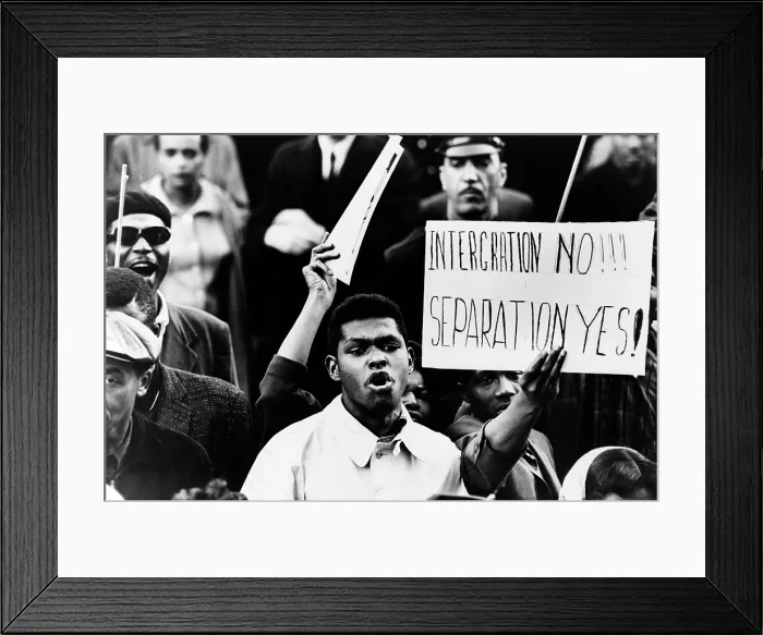Framed Print : Black Muslim counter-demonstration at NAACP rally in Harlem showing African Americans protesting, with one man holding up sign, 'Intergration no!!! Separation yes!' Framed Print : Black Muslim counter-demonstration at NAACP rally in Harlem showing African Americans protesting, with one man holding up sign, 'Intergration no!!! Separation yes!'