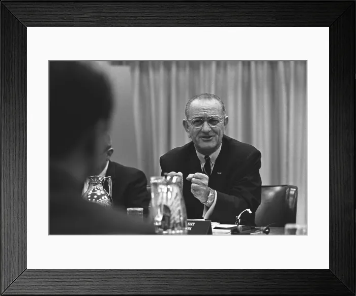 Framed Print : President Lyndon Johnson gesturing emotionally. LBJ was leading a Conference on the Vietnam War in Hawaii Honolulu Conference. Feb. 7 1966