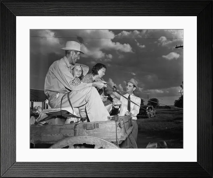 Framed Print : Congressman Lyndon Johnson campaigning with a family on a horse drawn wagon in Texas May 31 1941