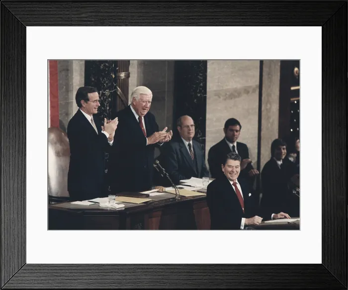 Framed Print : President Reagan receives a standing ovation during his the State of the Union Address to Congress Framed Print : President Reagan receives a standing ovation during his the State of the Union Address to Congress