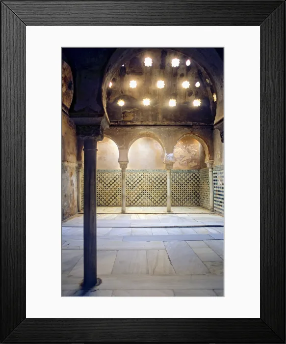 Framed Print : SPAIN. Granada. Alhambra. Alhambra, Nazari Palace. Comares palaces. Royal baths from Yusuf I's era. Hispano-Moresque art. Nasrid dynasty Framed Print : SPAIN. Granada. Alhambra. Alhambra, Nazari Palace. Comares palaces. Royal baths from Yusuf I's era. Hispano-Moresque art. Nasrid dynasty