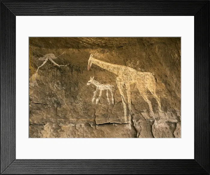 Framed Print : LIBYA. Tadrart Acacus. Representation of giraffes (12.000-8000 BC). Neolithic art. Cave. - Vannini / Iberfoto / Everett Collection (296043)**US SALES ONLY**