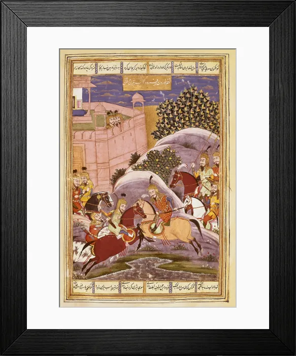 Framed Print : Shahnameh. The Book of Kings. 16th c. Combat between Bijene and Firoud. 16th c. Hindu art. ; Persian art. Safavid period. Miniature Painting. FRANCE. Chantilly