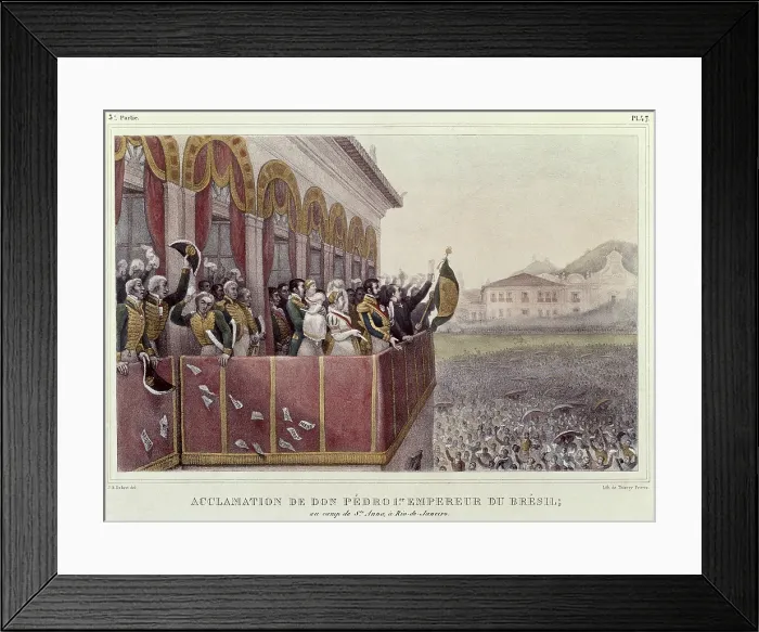 Framed Print : DEBRET, Jean Baptiste (1768-1848). A Colourful and Historic Journey to Brazil. 1839. 'Acclamation de Don Pedro II, au camp de St. Ana, a Rio de Janeiro' Framed Print : DEBRET, Jean Baptiste (1768-1848). A Colourful and Historic Journey to Brazil. 1839. 'Acclamation de Don Pedro II, au camp de St. Ana, a Rio de Janeiro'