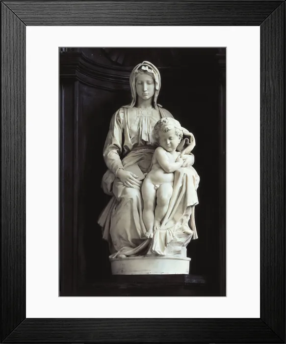 Framed Print : Michelangelo (1475-1564). Madonna of Bruges. 1501 - 1504. BELGIUM. Bruges. Church of Our Lady. Renaissance art. Cinquecento. Sculpture on marble