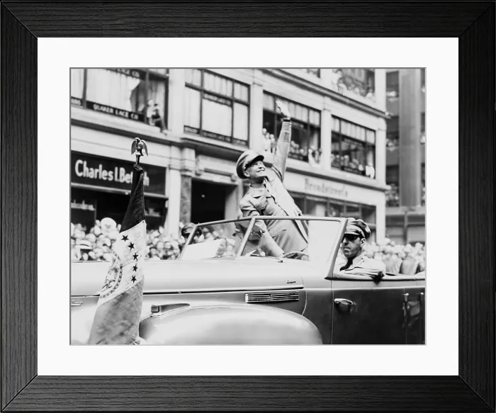 Framed Print : General Dwight Eisenhower waves to cheering New York crowds. June 19, 1945