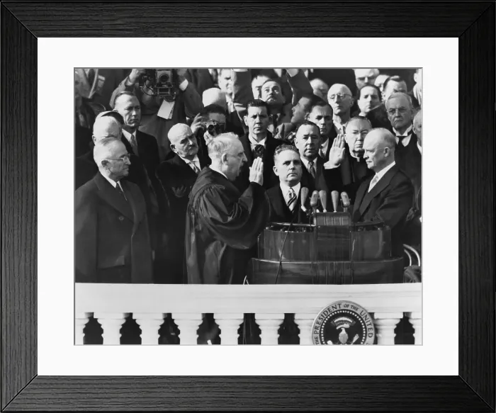 Framed Print : Eisenhower's First Inauguration. Chief Justice Frederick Vinson administering the oath of office to Dwight D. Eisenhower on the east portico of the U.S