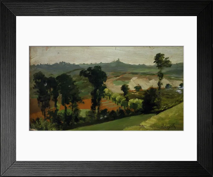 Framed Print : Hilly Landscape (Paesaggio Collinare), by Demetrio Cosola, 1885 - 1895, 19th Century, oil on board - Private collection. Whole artwork view