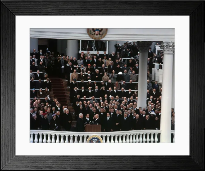 Framed Print : Eisenhower's second Inauguration. Chief Justice Earl Warren administering the oath of office to Dwight Eisenhower on the east portico of the Capitol. Jan. 21, 1957