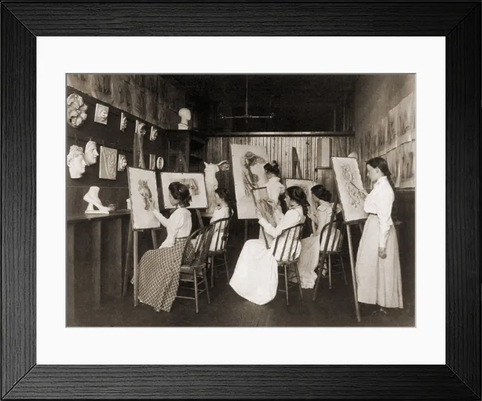 Framed Print : Six girls in art a high school art class drawing plaster casts of classical sculpture. 19th century art training immersed students in classical aesthetics. 1899 Framed Print : Six girls in art a high school art class drawing plaster casts of classical sculpture. 19th century art training immersed students in classical aesthetics. 1899