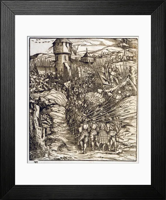 Framed Print : Battle of the early 16th century, showing troops advancing on a fortress
