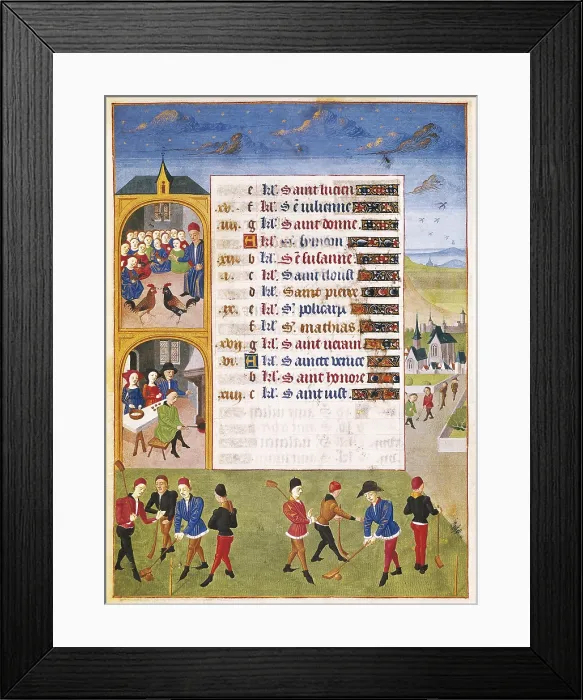 Framed Print : ADELAIDA DE SABOYA, Maestro de(15th c.); JEAN ROLIN, Maestro de(15th c.). The Hours of Adelaide of Savoy, Duchess of Burgundy. 1460-1465. The Month of February. Games. Gothic art