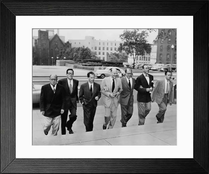 Framed Print : Hollywood writers go on trial. Seven Hollywood writers and directors arrive at court for trial on contempt of Congress