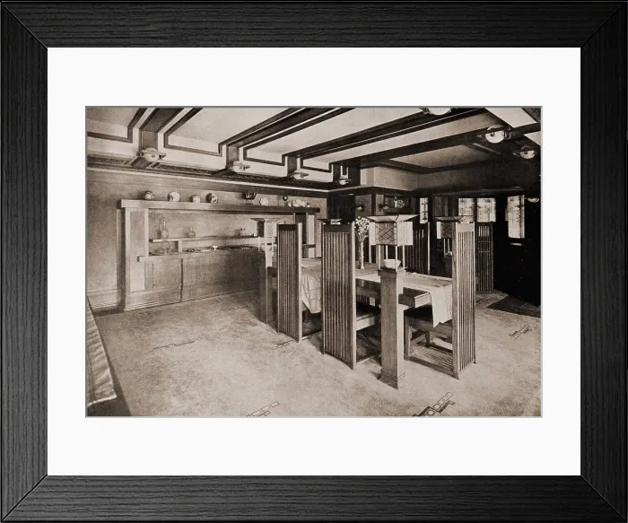 Framed Print : Frank Lloyd Wright designed custom furniture for his buildings, as this dining set for the Robie House. 1910