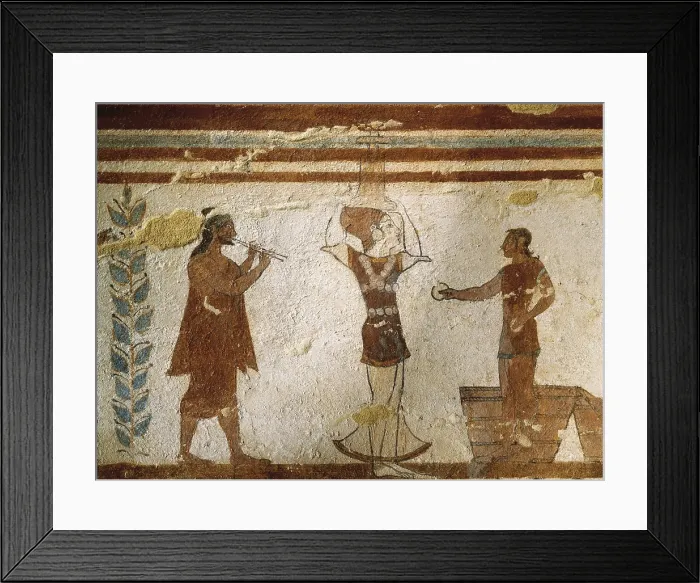 Framed Print : Tomb of the Prestidigitators. ITALY. Tarquinia. Necropolis of Monterozzi. Tomb of the Prestidigitators.. Hand trick. Etruscan art. Fresco