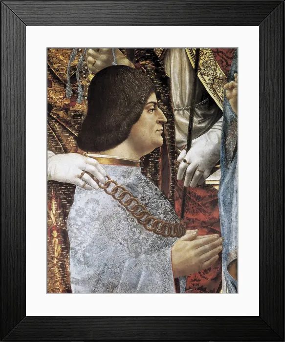 Framed Print : Sforza, Ludovico, called 'the Moor' (1452-1508). Duke of Milan from 1479 to 1508. Left down side detail portraying Ludovico Sforza, duke of Milan. Pala Sforzesca. 1496 Framed Print : Sforza, Ludovico, called 'the Moor' (1452-1508). Duke of Milan from 1479 to 1508. Left down side detail portraying Ludovico Sforza, duke of Milan. Pala Sforzesca. 1496