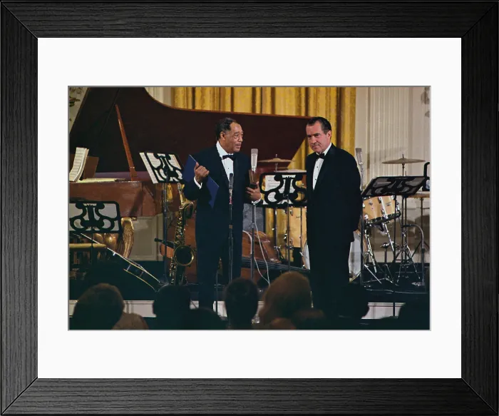 Framed Print : Richard Nixon presenting the Presidential Medal of Freedom to Duke Ellington. In his toast to Ellington he noted that the musician's father had worked as a White House butler