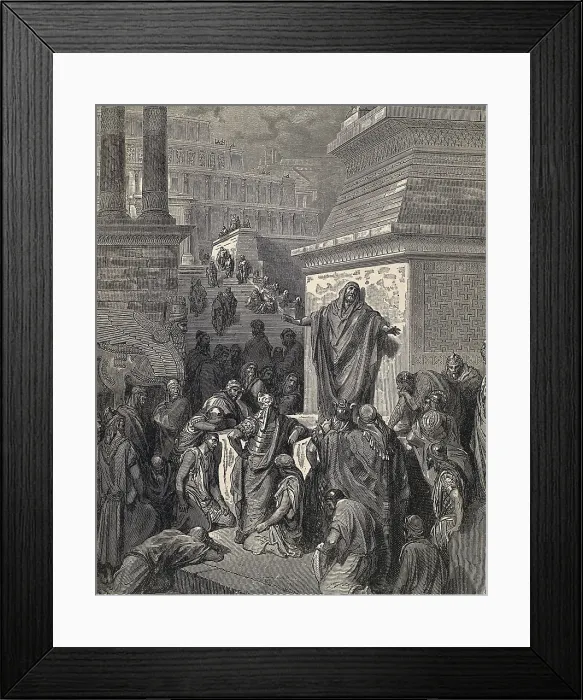Framed Print : Dore, Paul Gustave (1832-1883). La Sainte Bible. 1866. Jonah exhorts the ninevites to penance. Engraving. - J. Bedmar / Iberfoto / Everett Collection (147632)**US SALES ONLY**