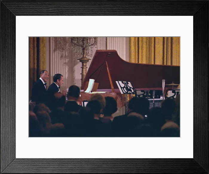 Framed Print : President Nixon playing the piano at Duke Ellington's 70th Birthday celebration at the Nixon White House. April 29 1969 Framed Print : President Nixon playing the piano at Duke Ellington's 70th Birthday celebration at the Nixon White House. April 29 1969