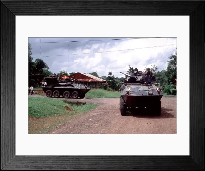 Framed Print : U.S. Marines on patrol between Rodman Naval Station and Howard Air Force Base.encoutered opposition from supporters of General Manuel Noriega near the town of La Chorrera Framed Print : U.S. Marines on patrol between Rodman Naval Station and Howard Air Force Base.encoutered opposition from supporters of General Manuel Noriega near the town of La Chorrera