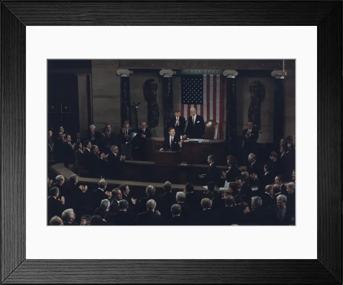 Framed Print : President Bush addresses a joint session of Congress regarding the end of the war with First Gulf War