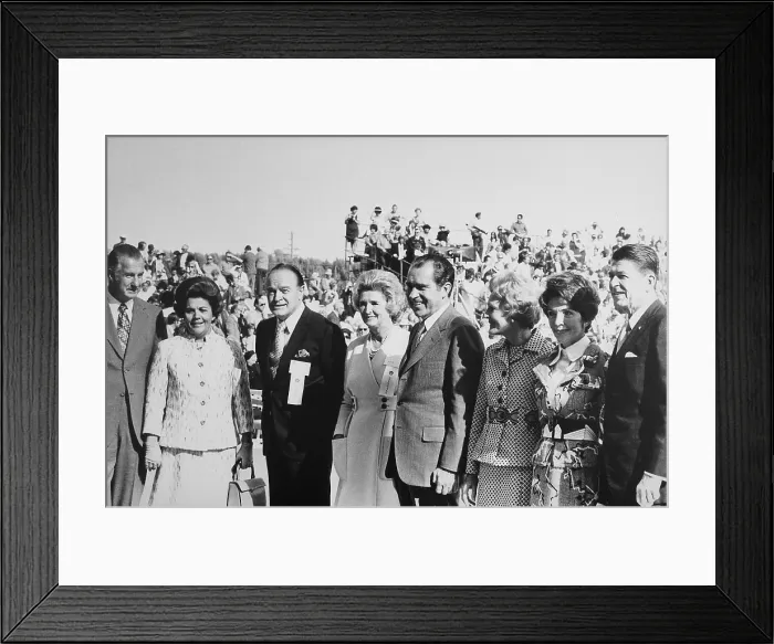 Framed Print : 1971 Nixon campaign event in California. Group portrait of VP Spiro Agnew Judy Agnew Bob Hope Delores Hope Richard Nixon Pat Nixon Nancy Reagan and Governor Ronald Reagan. Nov