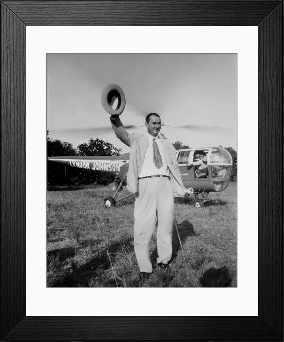 Framed Print : Lyndon Johnson campaigning for the Senate in 1948. The Bell Helicopter was loaned to the campaign by Lawrence Bell the head of the Bell Aircraft Corporation Framed Print : Lyndon Johnson campaigning for the Senate in 1948. The Bell Helicopter was loaned to the campaign by Lawrence Bell the head of the Bell Aircraft Corporation