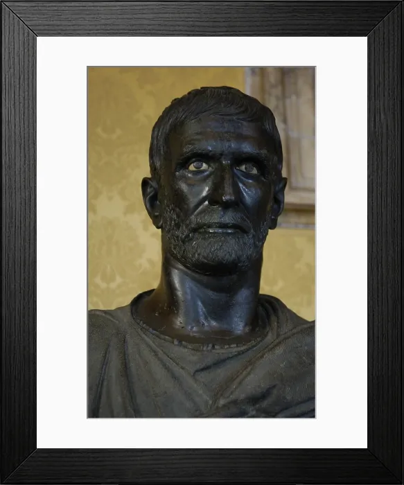 Framed Print : Capitoline Brutus. 4th - 3rd c. BC. ITALY. Rome. Capitoline Museums. Palazzo dei Conservatori. Detail. Roman art. Republican period. Sculpture Framed Print : Capitoline Brutus. 4th - 3rd c. BC. ITALY. Rome. Capitoline Museums. Palazzo dei Conservatori. Detail. Roman art. Republican period. Sculpture