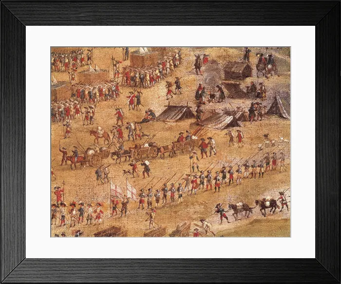 Framed Print : Siege of La Rochelle. From 10th January 1627 to 28th October 1628. ca. 1640. Detail with Richelieu's troops. Anonymous. Oil on canvas. FRANCE. Versailles