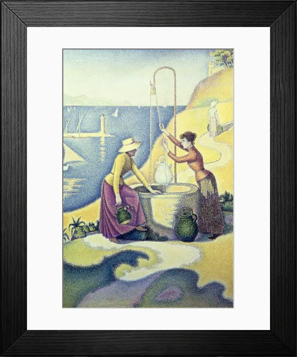 Framed Print : SIGNAC, Paul (1863-1935). Women at the Well (Femmes au puits ou Jeunes Provenales au puits). 1892. Decoration for a panel. Pointillism. Oil on canvas. FRANCE. Paris