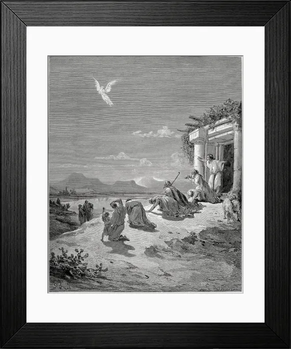 Framed Print : Dore, Paul Gustave (1832-1883). La Sainte Bible. 1866. Tobias familly sees the Angel Raphael disappear. Engraving Framed Print : Dore, Paul Gustave (1832-1883). La Sainte Bible. 1866. Tobias familly sees the Angel Raphael disappear. Engraving