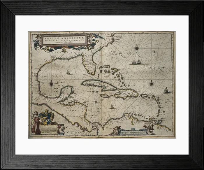 Framed Print : BLAEU, Willem Janszoon (1571-1638); BLAEU, Jan (1596-1673). Atlas Novus or Atlas Maior. 1635 - 1665. Insulae Americanae in Oceano Septentrionali cum Terris Adiacentibus'