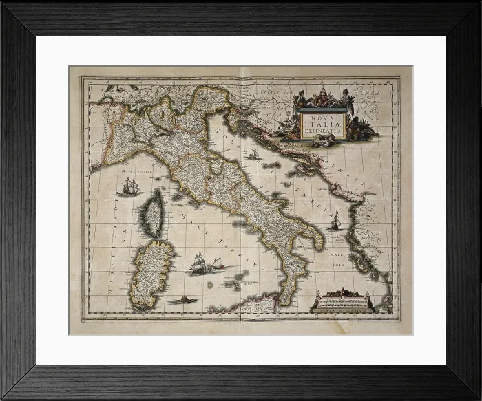 Framed Print : BLAEU, Willem Janszoon (1571-1638); BLAEU, Jan (1596-1673). Atlas Novus or Atlas Maior. 1635 - 1665. Nova Italiae Delineatio. Map of Italy, printed in Amsterdam in 1631. Etching Framed Print : BLAEU, Willem Janszoon (1571-1638); BLAEU, Jan (1596-1673). Atlas Novus or Atlas Maior. 1635 - 1665. Nova Italiae Delineatio. Map of Italy, printed in Amsterdam in 1631. Etching