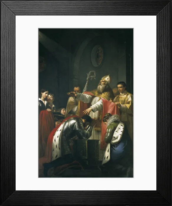 Framed Print : CLOTILDE, Saint (475-545). Queen and widow, wife of Clovis I.; Remigius of Reims, Saint (c. 437 - c. 533). Bishop of Reims.; CLOVIS I (465-511) Framed Print : CLOTILDE, Saint (475-545). Queen and widow, wife of Clovis I.; Remigius of Reims, Saint (c. 437 - c. 533). Bishop of Reims.; CLOVIS I (465-511)
