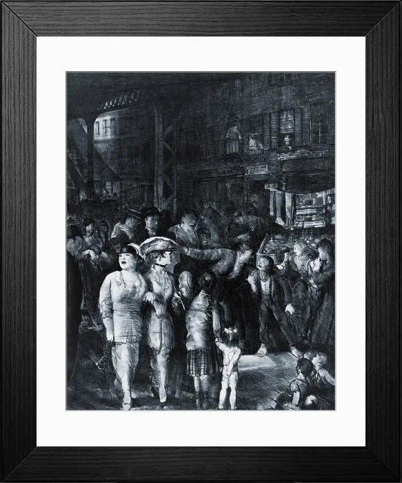 Framed Print : THE STREEET, 1917, a lithograph by realist American artist, George Bellows, who often depicted scenes from lower class urban life