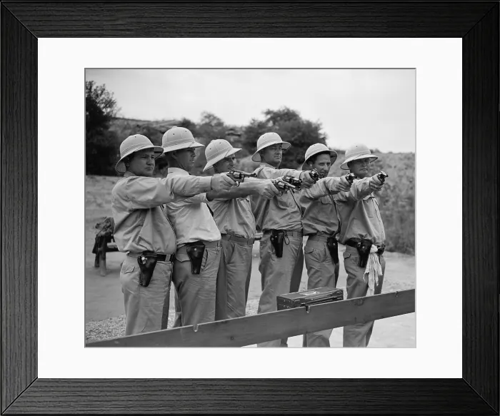 Framed Print : The guns that protect the President. Members of the White House police force that are taking part in the third annual marksmanship match. August 2, 1938
