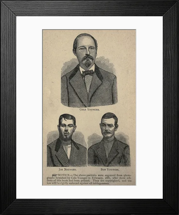 Framed Print : Three of the four notorious Younger Brothers (Cole, Bob and Jim, John is not pictured)