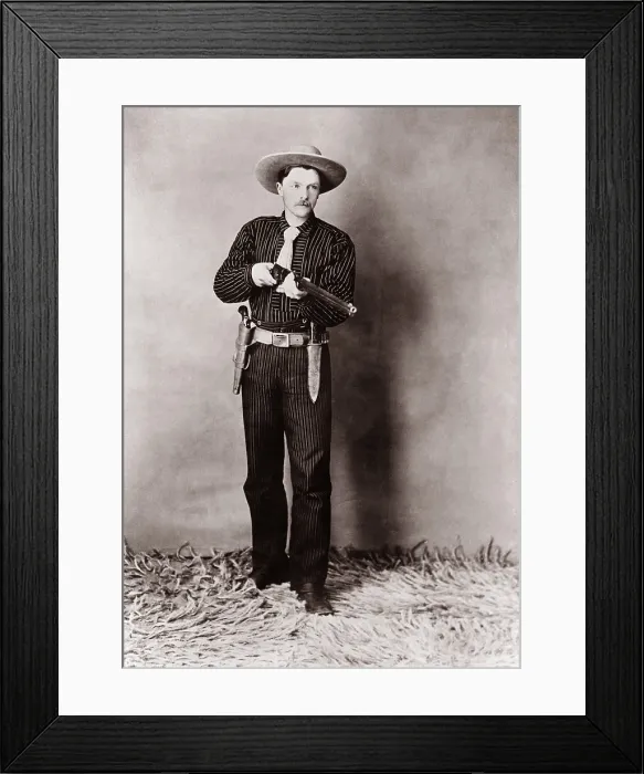 Framed Print : Bill Bennett, Wild West detective, armed with a rifle, revolver and knife. Ca. 1900 Framed Print : Bill Bennett, Wild West detective, armed with a rifle, revolver and knife. Ca. 1900