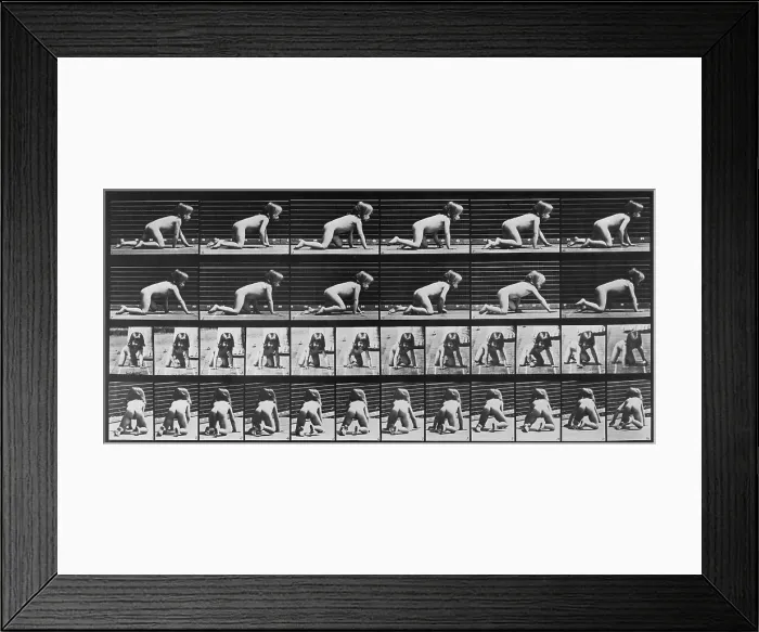 Framed Print : Consecutive images of a nude girl crawling. From Eadweard Muybridge's, ANIMAL LOCOMOTION, 1887