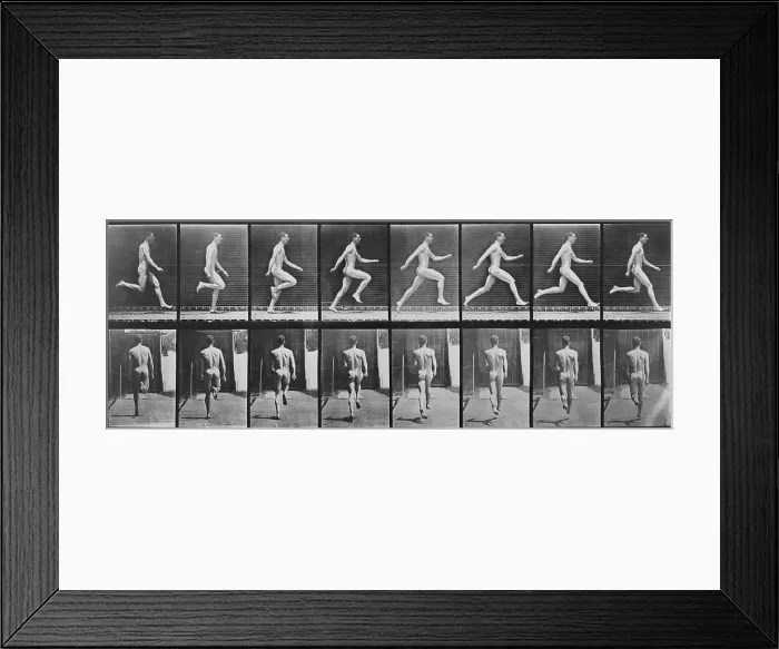 Framed Print : Consecutive images of a nude man running. From Eadweard Muybridge's, ANIMAL LOCOMOTION, 1887 Framed Print : Consecutive images of a nude man running. From Eadweard Muybridge's, ANIMAL LOCOMOTION, 1887