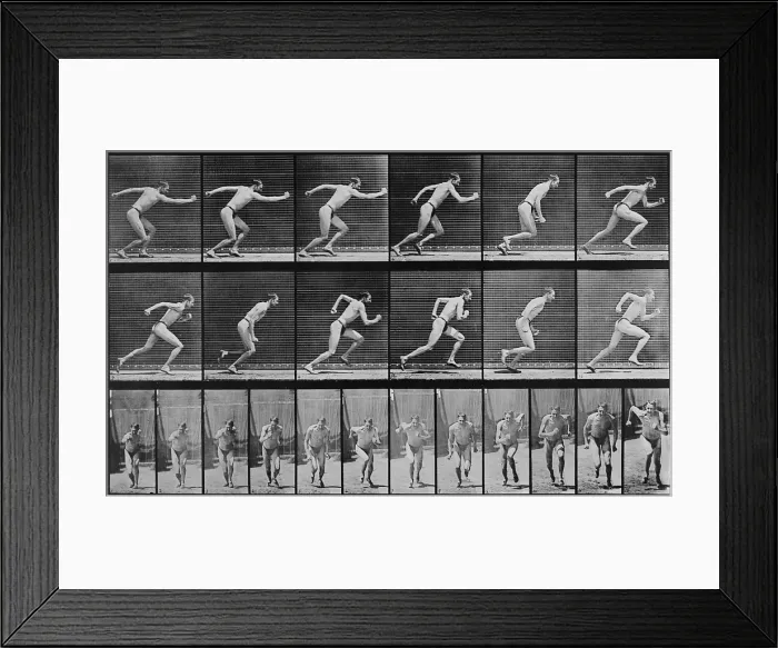 Framed Print : Consecutive images of a man running. From Eadweard Muybridge's, ANIMAL LOCOMOTION, 1887 Framed Print : Consecutive images of a man running. From Eadweard Muybridge's, ANIMAL LOCOMOTION, 1887
