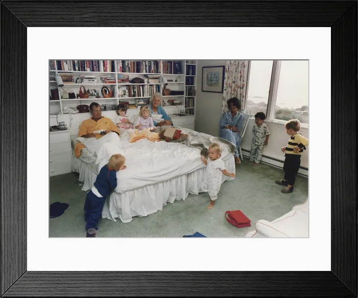 Framed Print : Vice President and Barbara Bush surrounded by their grandchildren in their bedroom at their summer home in Kennebunkport Maine