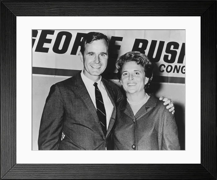 Framed Print : George and Barbara Bush in Houston Texas on the night which George Bush was elected to Congress in 1966. (BSLOC_2011_3_102)