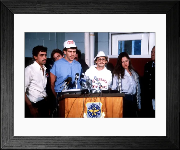 Framed Print : American students speak to the media after their evacuation from Grenada Framed Print : American students speak to the media after their evacuation from Grenada