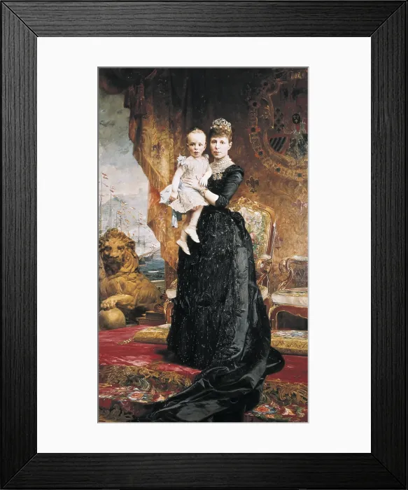 Framed Print : CABA CASAMITJANA, Antonio (1838-1907). Maria Christina of Austria and Alfonso XIII of Spain. Circa 1890. Oil on canvas. SPAIN. Barcelona Framed Print : CABA CASAMITJANA, Antonio (1838-1907). Maria Christina of Austria and Alfonso XIII of Spain. Circa 1890. Oil on canvas. SPAIN. Barcelona