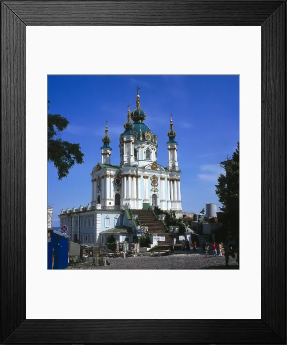 Framed Print : UKRAINE. Kiev. Saint Andrew's Church (Andriyivska tserkva) built between 1747-1754 by Bartolomeo Rastrelli. Baroque art. Architecture